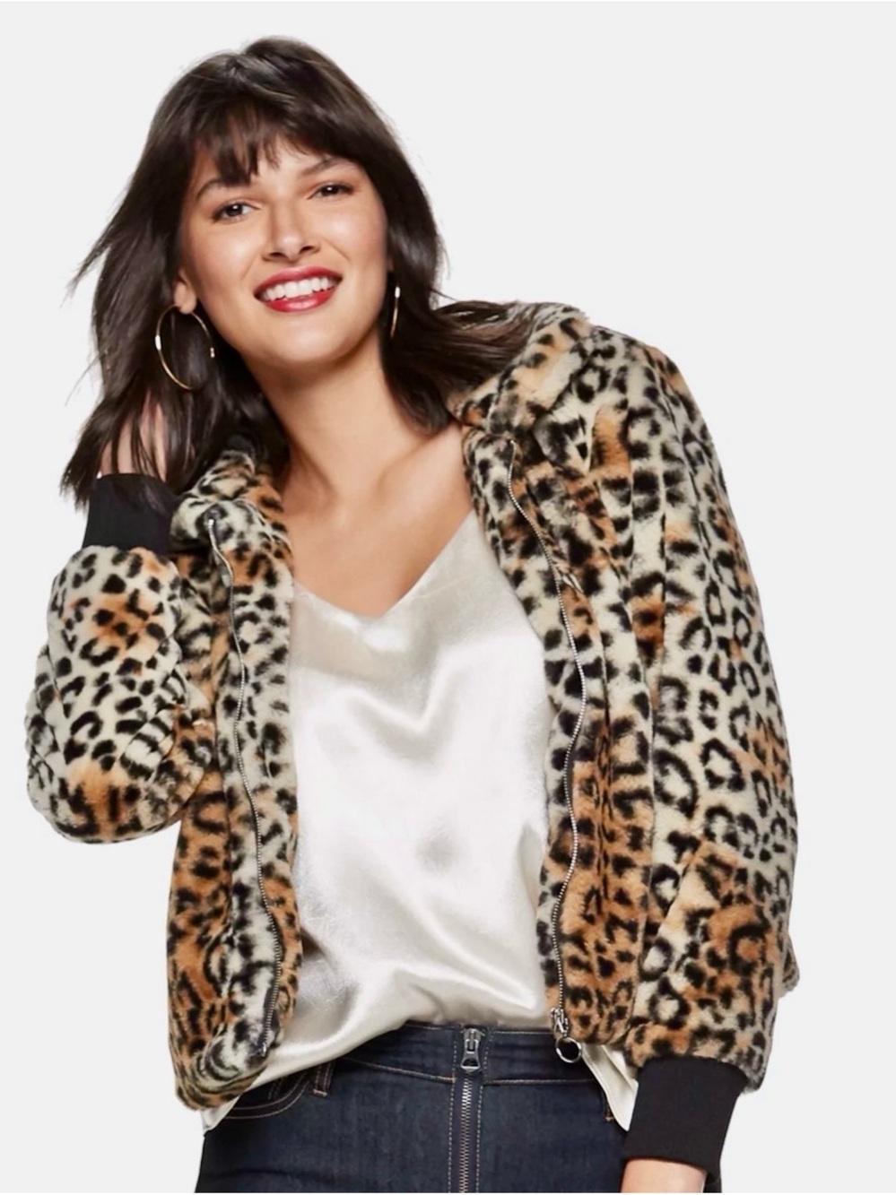 Nine West Leopard Print Faux-Fur Teddy Jacket - Brown, Black, Cream - Picture 2 of 9